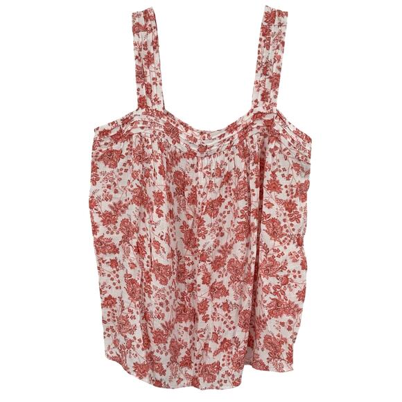 Wonderly Size Medium Tank‎ Top Red White Flower Print Button Detail Back Blouse - Picture 1 of 5